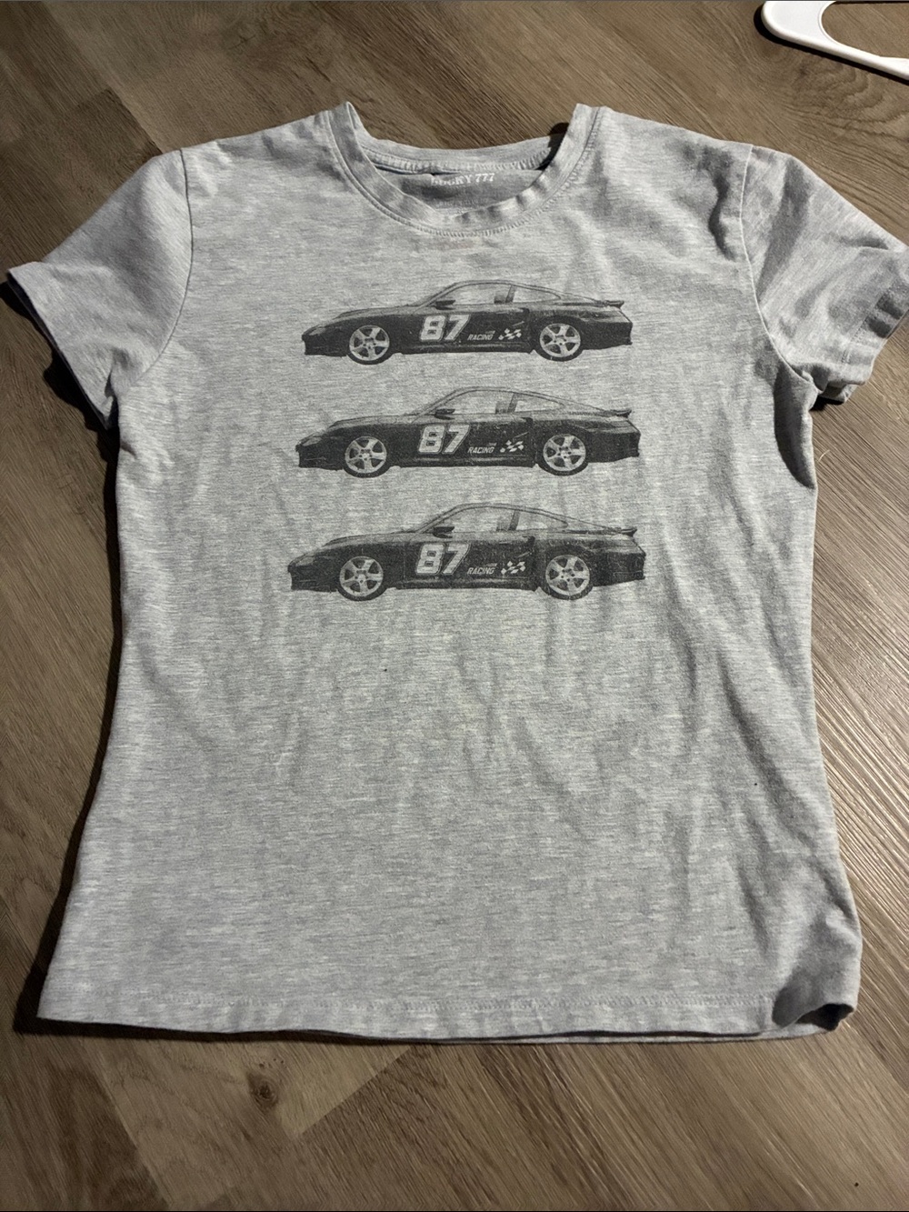 Gray Graphic Crop Top with Racing Car Print